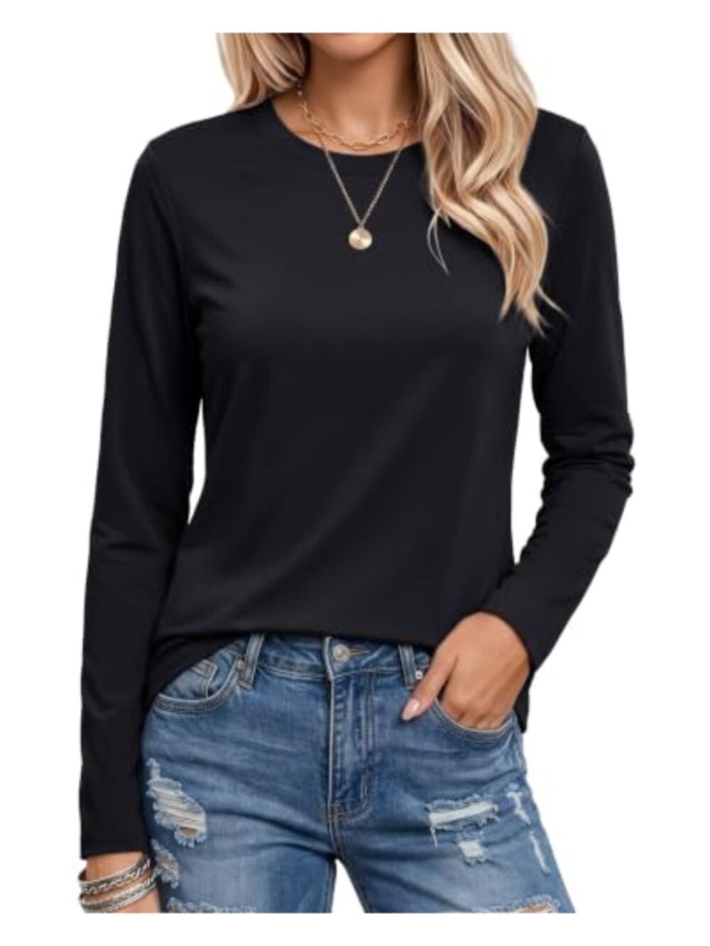 Womens Long Sleeve Cotton Crew Neck T-Shirt Casual Basic Top